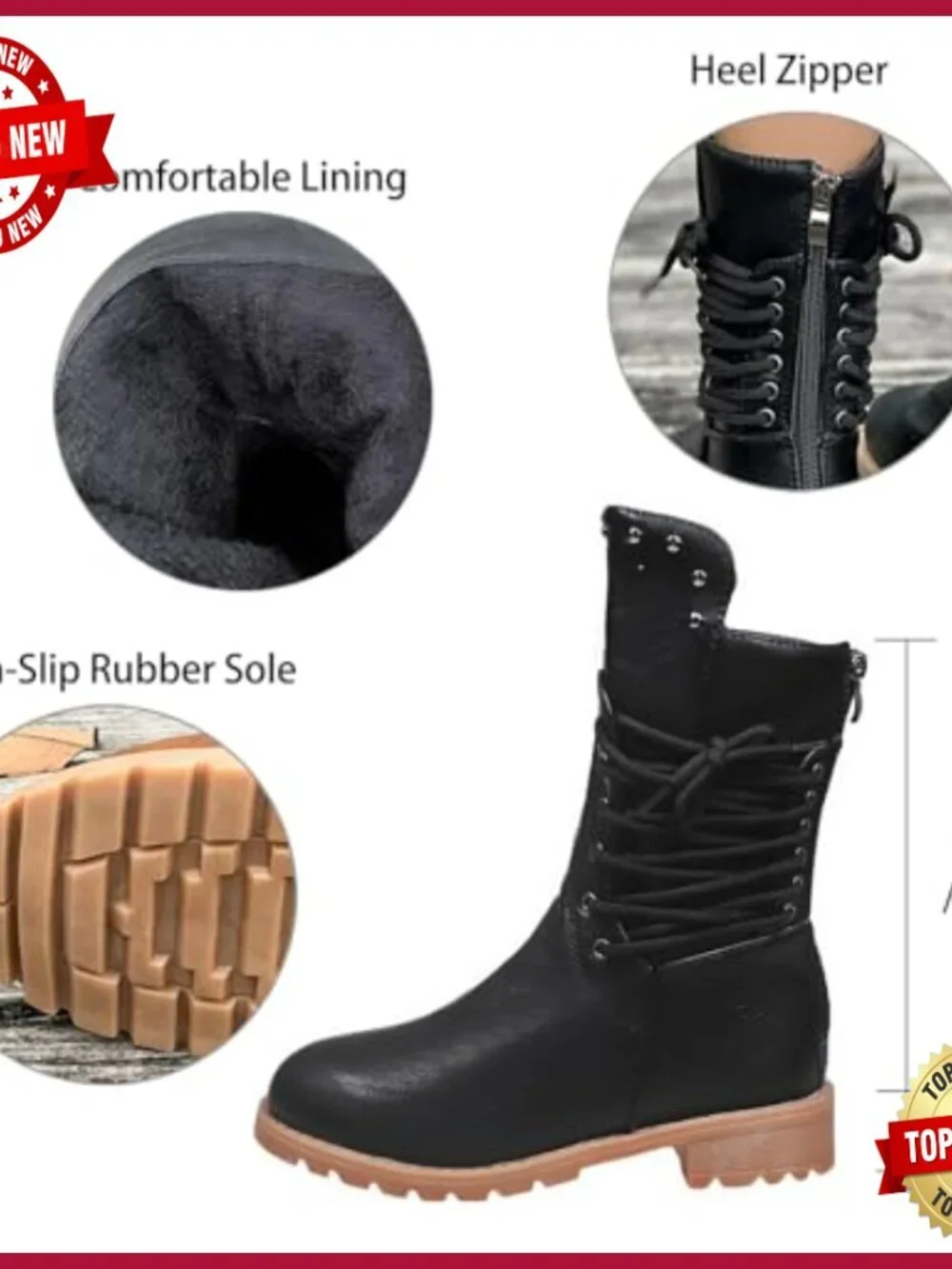 Leather Side Lace Up Chunky Heel Ankle Boots Combat Motorcycle Riding Boots
